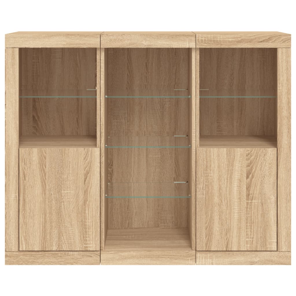 Sideboards with LED Lights 3 pcs Sonoma Oak Engineered Wood